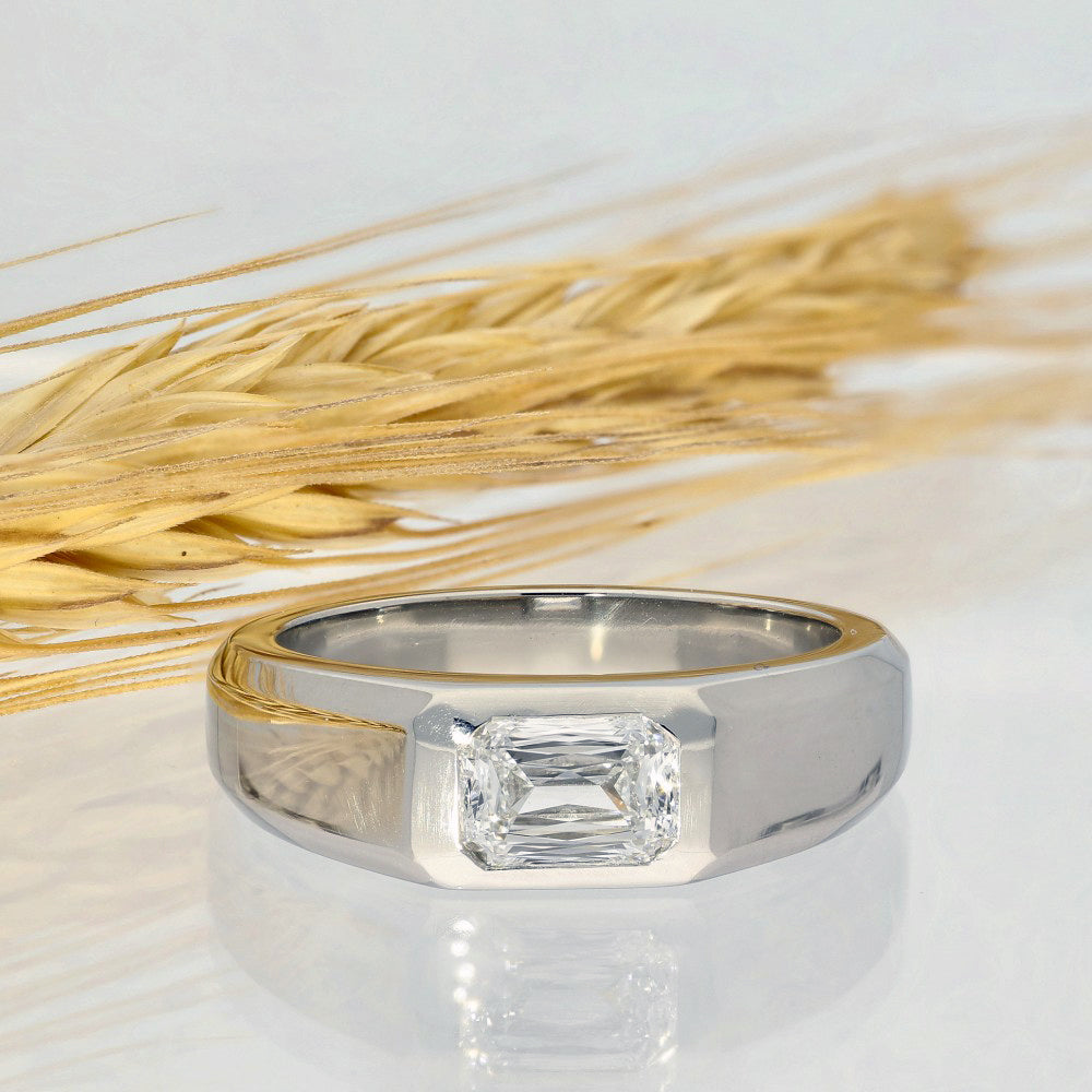Mens Platinum Lab-Grown Diamond 1ct Radiant Cut Bezel Set Ring
