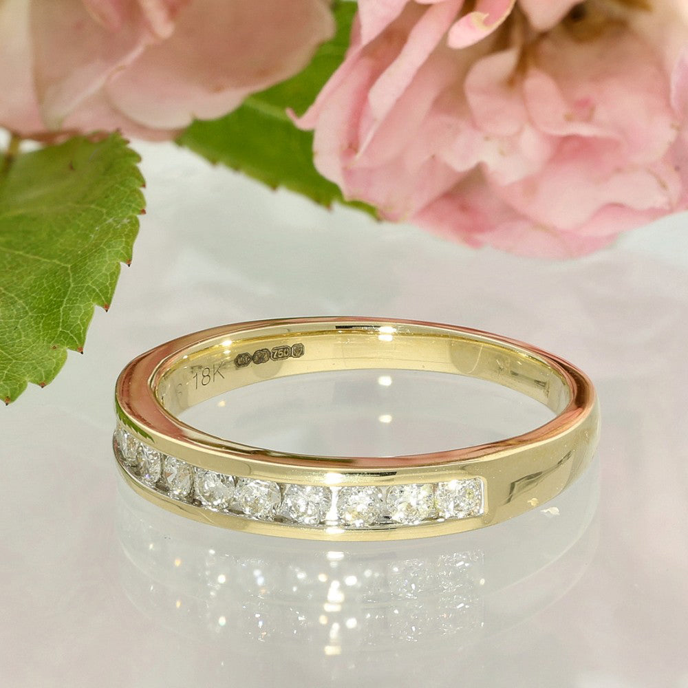 Channel Set Engagement Wedding Eternity Ring Set 18ct Yellow Gold