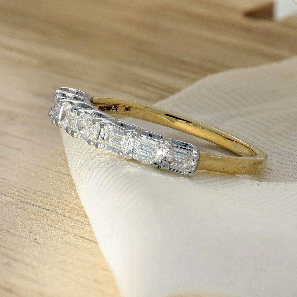 18ct Yellow Gold Emerald Cut Diamond Stone Half Eternity