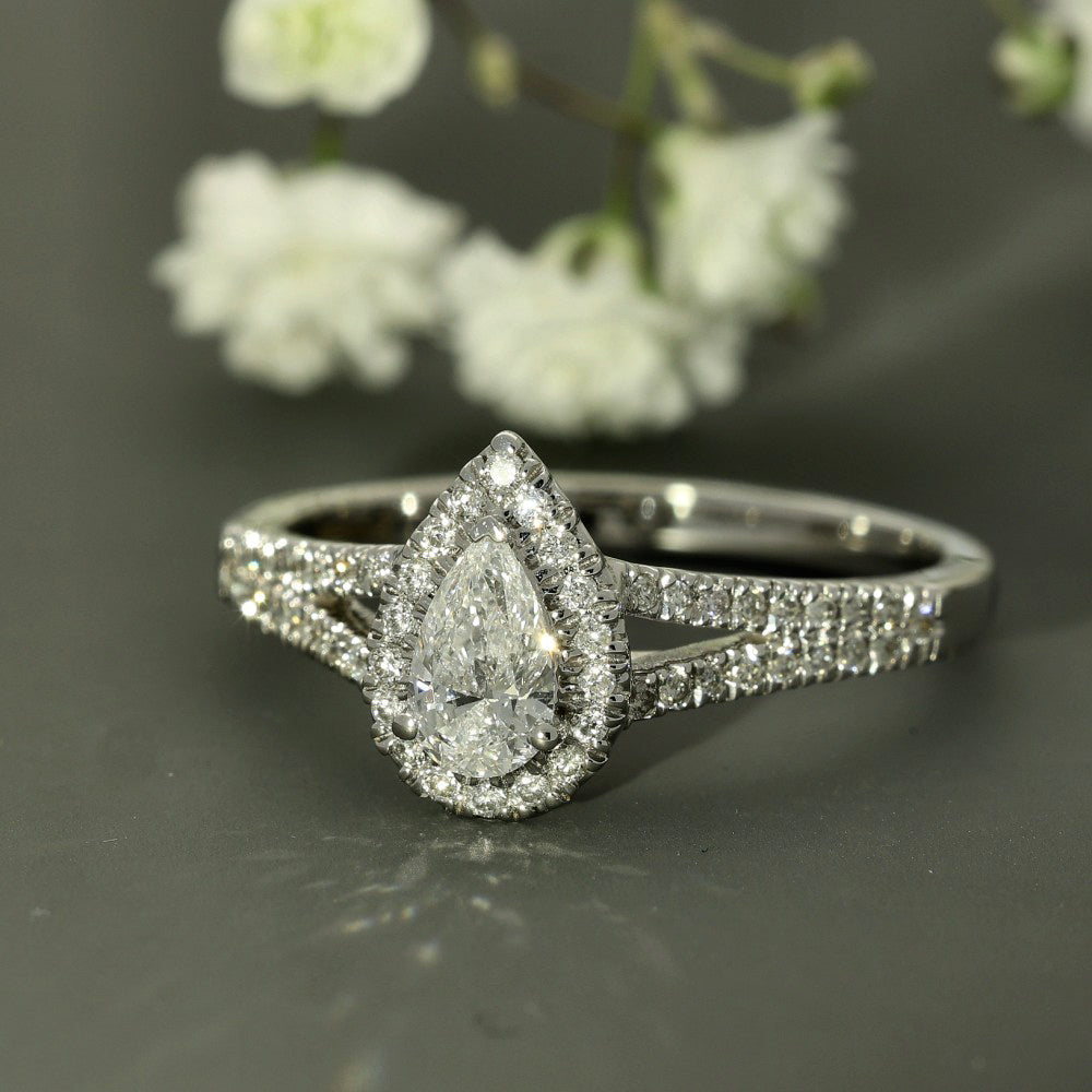 GIA Cert Pear Diamond Halo Diamond Shoulders Ladies Engagement