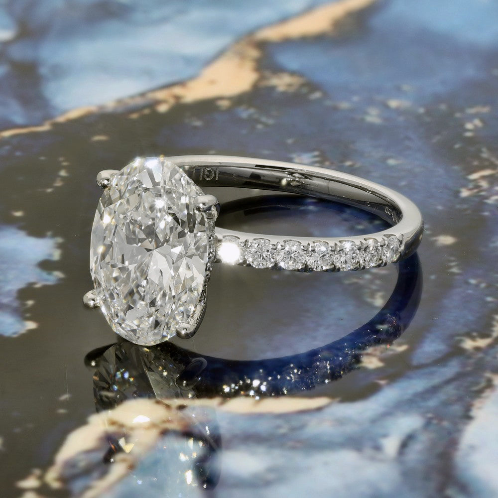Platinum Lab-Grown Diamond Oval Solitaire Hidden Halo Shoulders