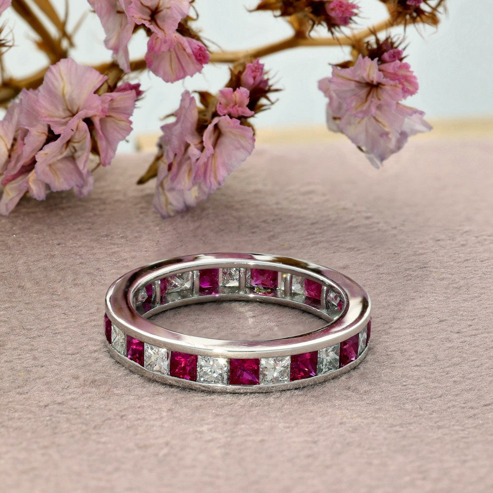18ct White Gold Channel Set Princess Ruby Diamond Full Eternity