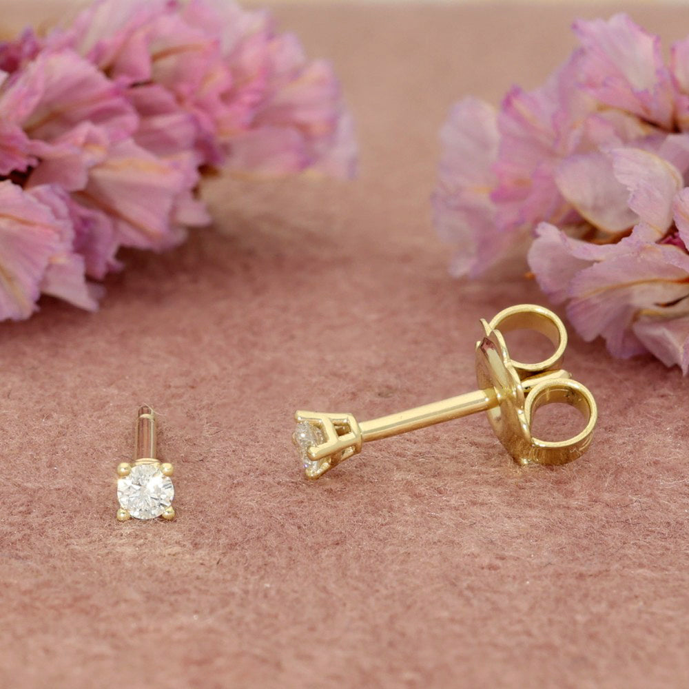 Diamond Stud Earrings 9ct Yellow Gold Claw Set Diamond