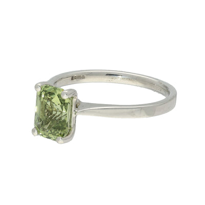 18ct White Gold Natural Olive Green Sapphire Ring