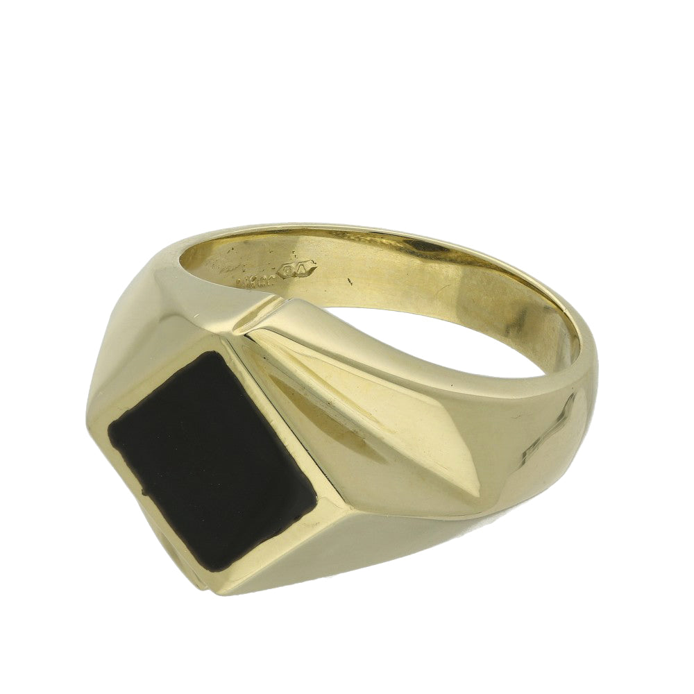 Pre-owned Men's 14ct Yellow Gold Black Onyx Signet Ring Brighton