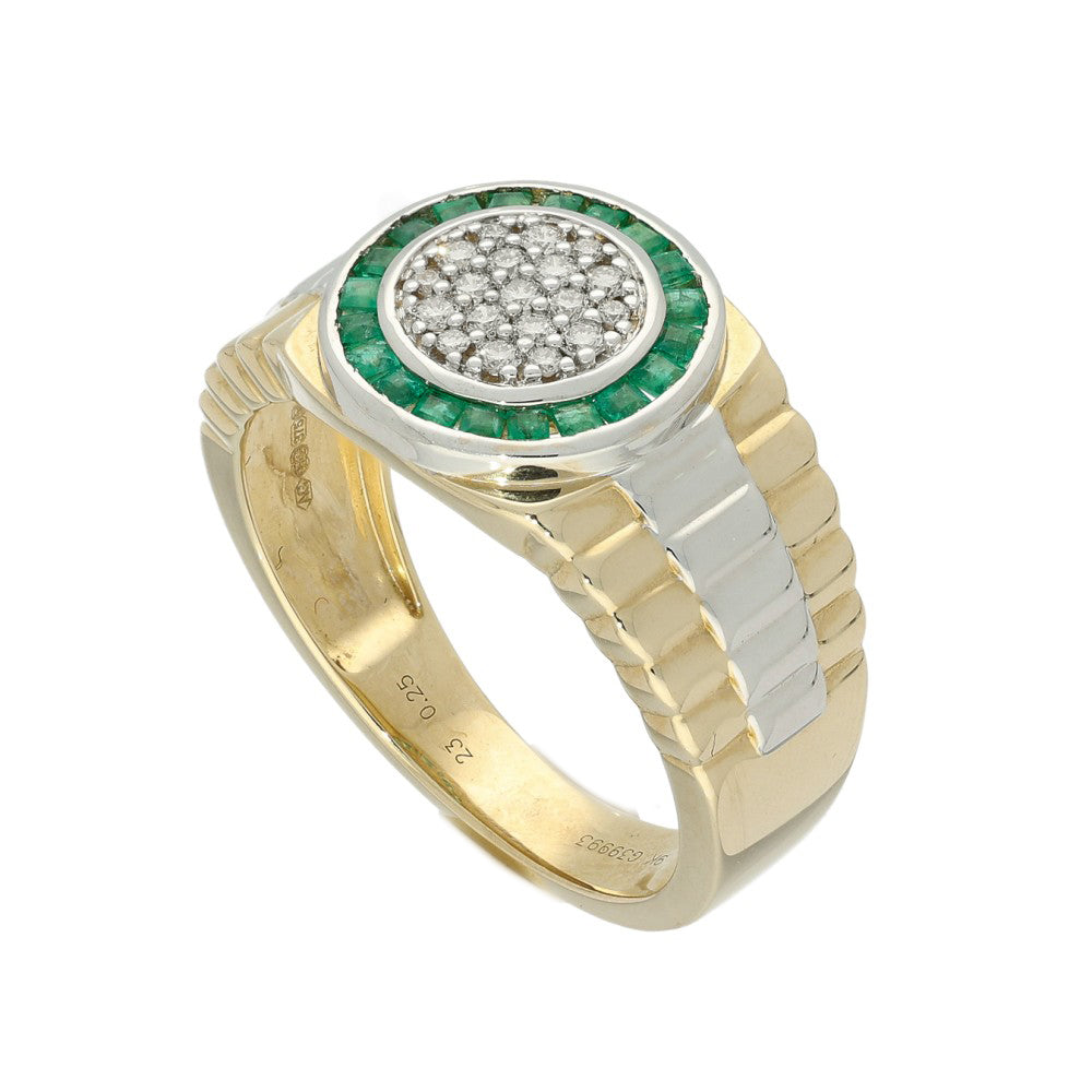 9ct Gold Men's Two Tone Emerald and Diamond Rolex Ring