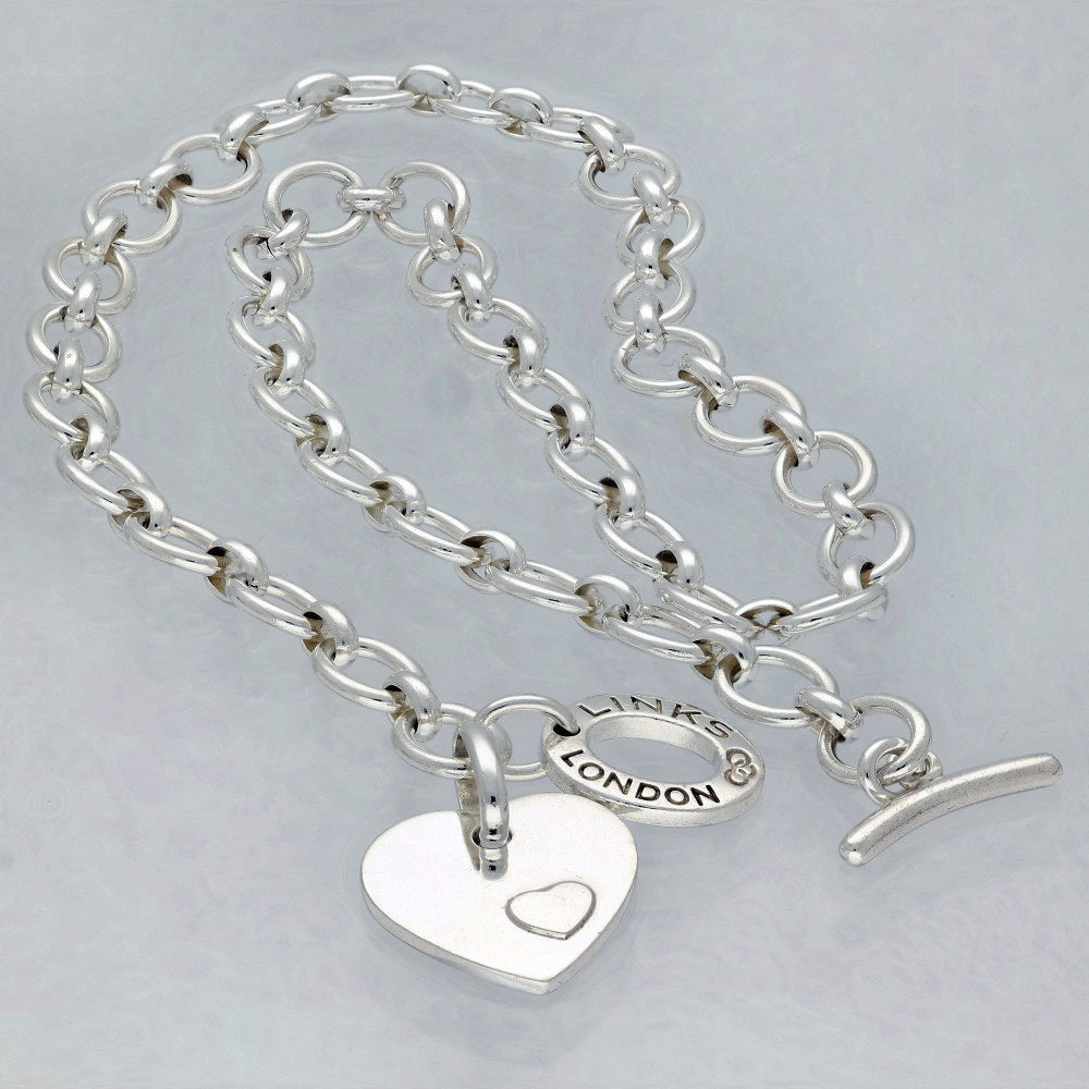 Pre-loved Links of London Silver Classic T-Bar Necklace & Heart
