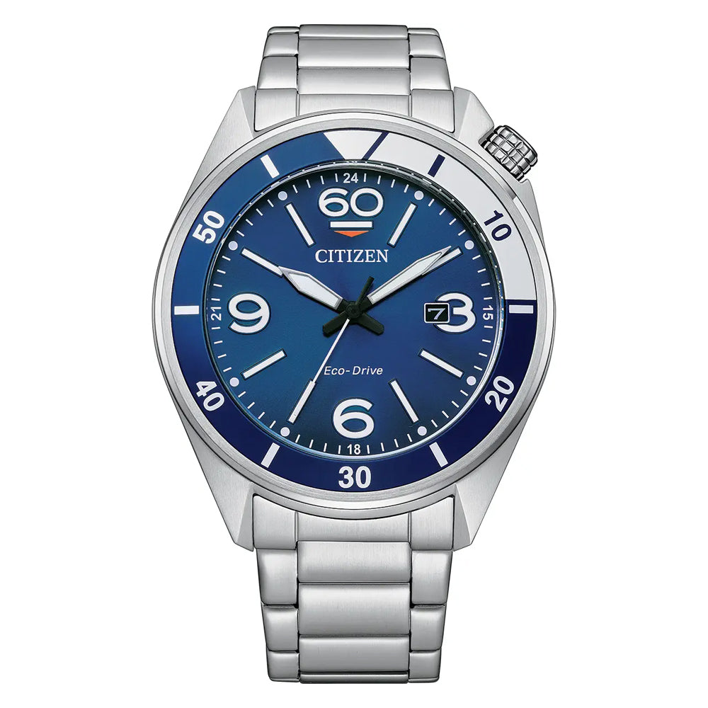 Men s Citizen Eco Drive Sport 44mm Blue Dial Steel Watch AW1711 87L GoldArts