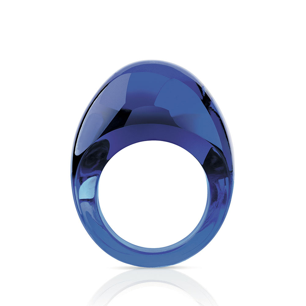 Lalique Cabochon Ring Cap Ferrat Blue Crystal Gold Arts