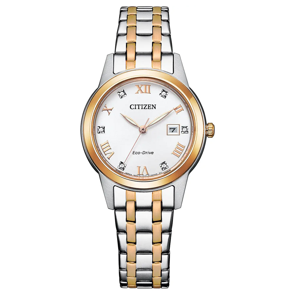 Ladies Citizen Eco Drive Silhouette Crystal Two tone Watch FE1246 85A GoldArts