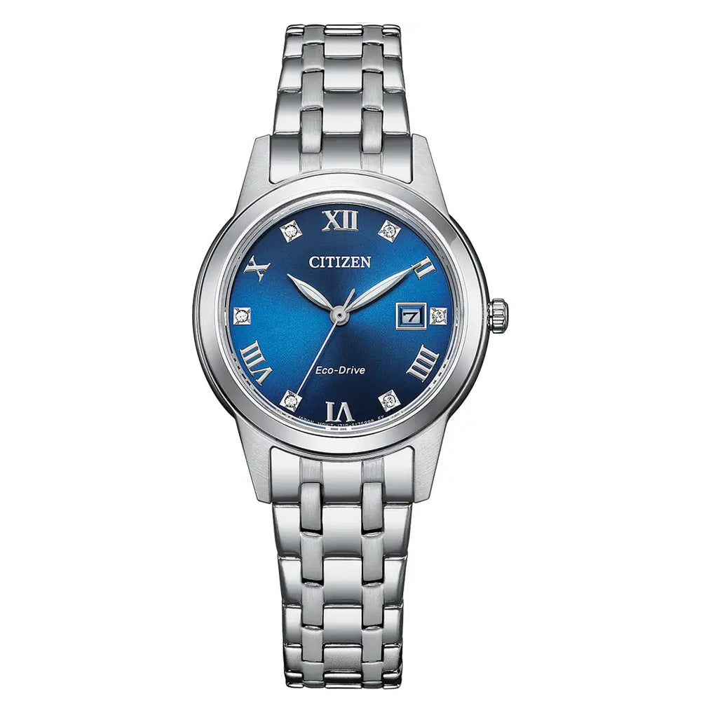 Ladies Citizen Eco Drive Silhouette Crystal Blue Dial Watch FE1240 81L GoldArts