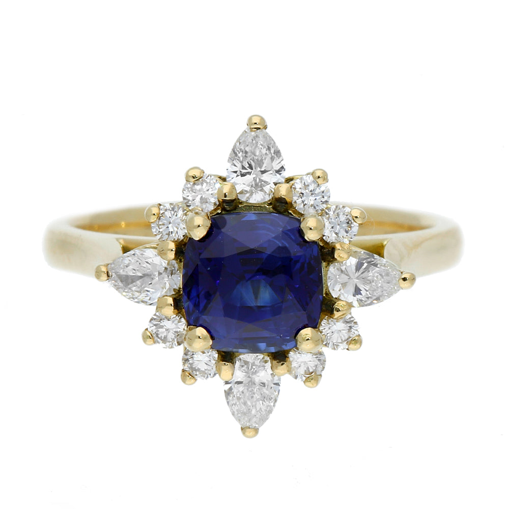 Gold Sapphire Ring, Sapphire Ring, Created Sapphire Ring, Gold Victorian top Ring, Royal Blue Ring, Blue Diamond Ring, 14K Gold Plated Ring