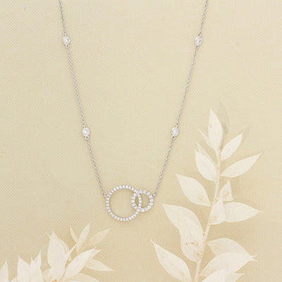18ct White Gold Entwined Circle Diamond Necklace