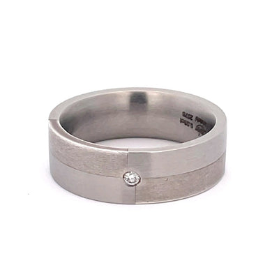 7mm Stainless Steel & Silver Diamond Ring - Size R 1/2