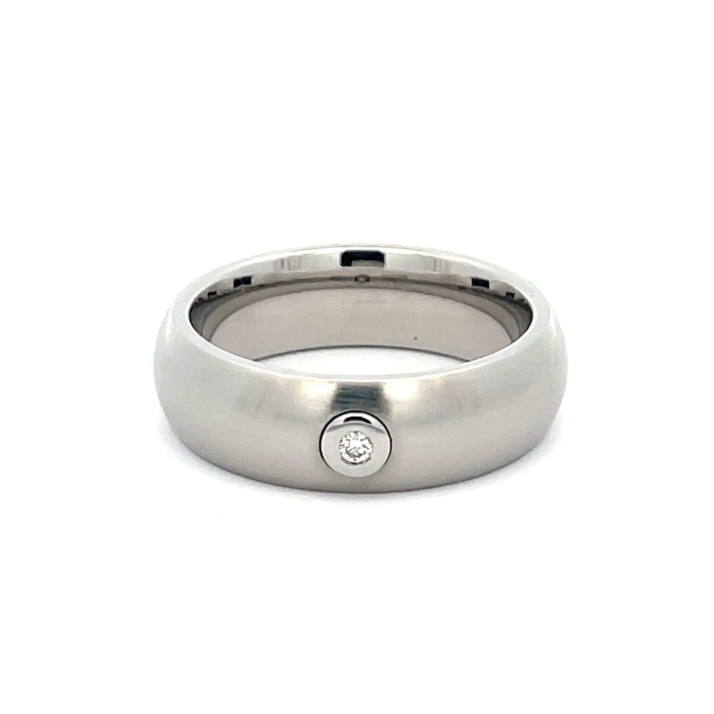 7mm Stainless Steel Single Diamond Ring - Size S 1/2