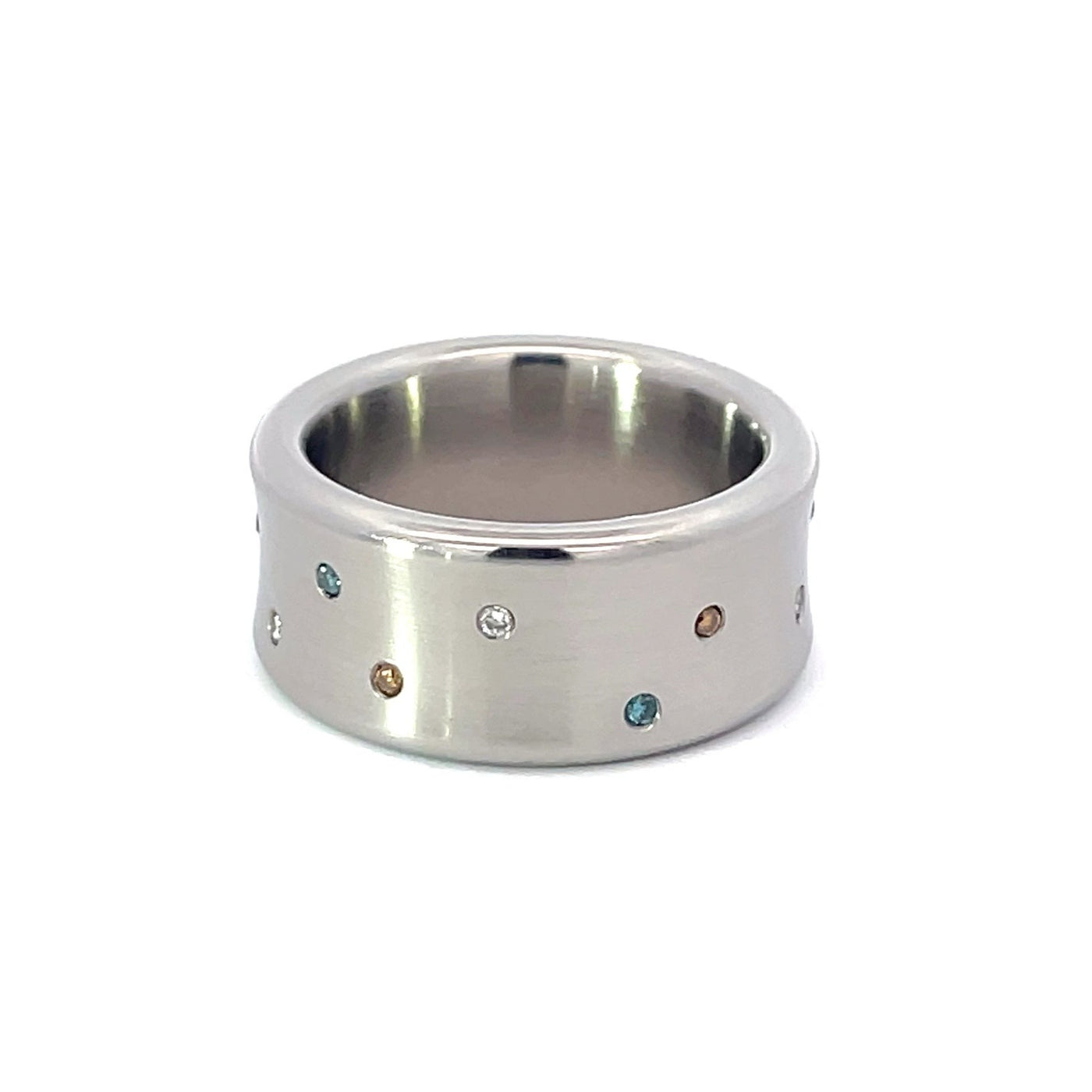 10mm Satin Stainless Steel Coloured Diamond Scatter Ring - Size N 1/2