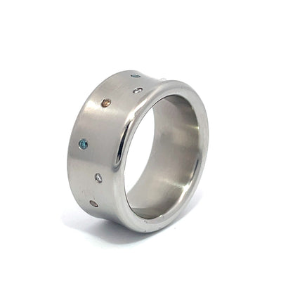 10mm Satin Stainless Steel Coloured Diamond Scatter Ring - Size N 1/2