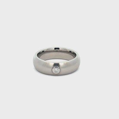 7mm Stainless Steel Single Diamond Ring - Size S 1/2