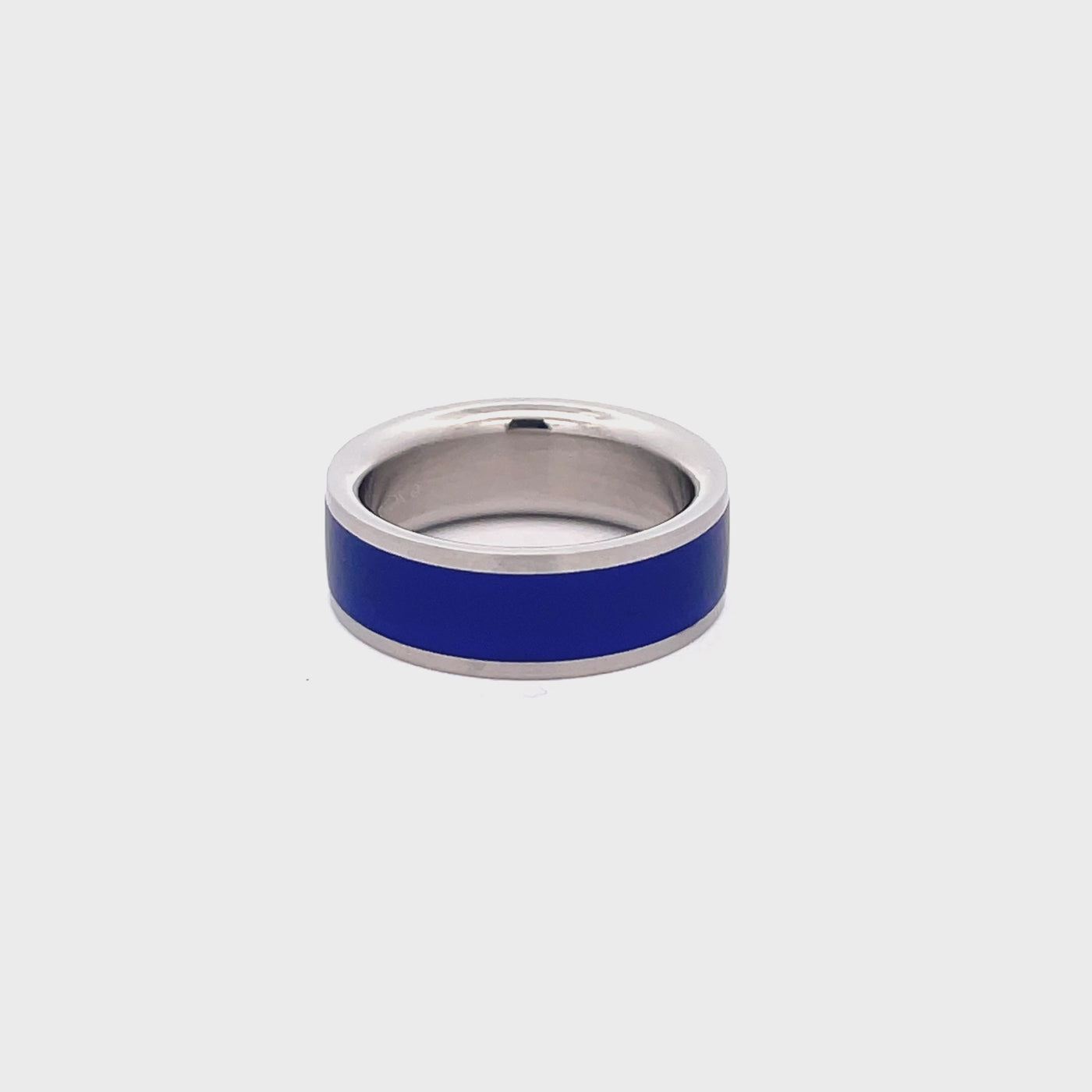 7mm Stainless Steel Blue Line Ring - Size M