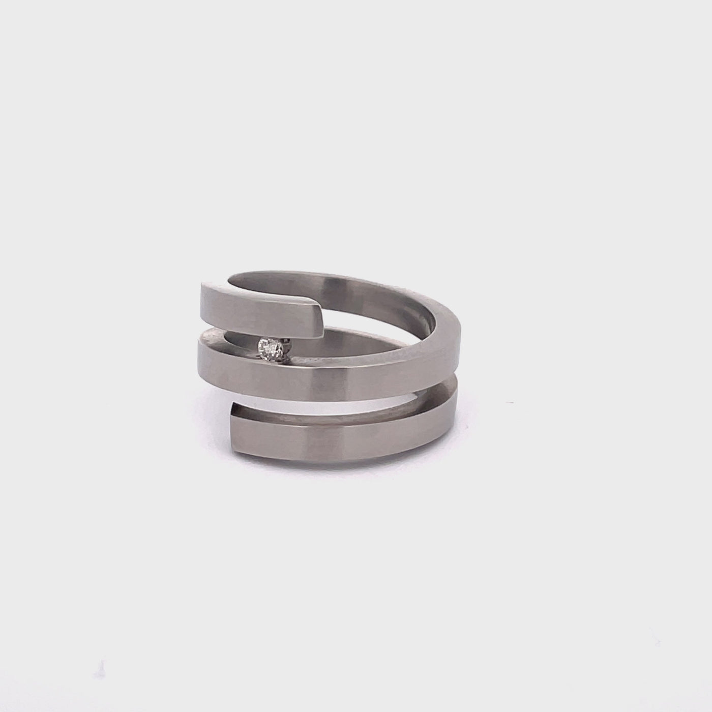 Brushed Stainless Steel Coil Diamond Ring Size N