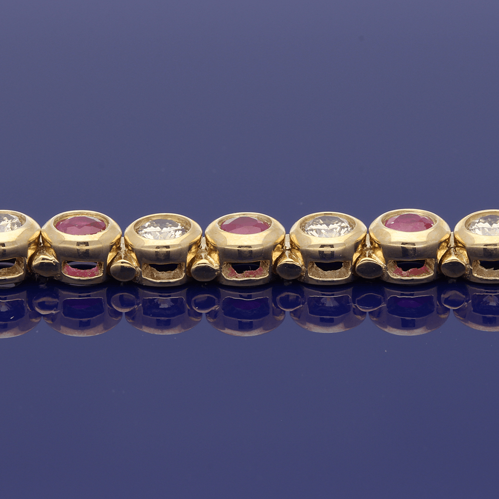 9ct Yellow Gold Diamond & Ruby Tennis Bracelet