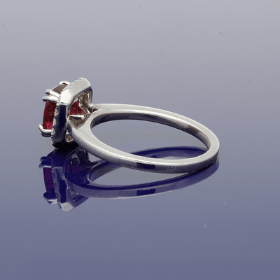 18ct White Gold Tourmaline Rubellite & Diamond Halo Ring