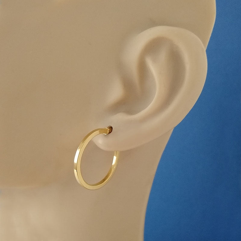 18ct Yellow Gold 20mm Plain Flat Edge Hoop Earrings