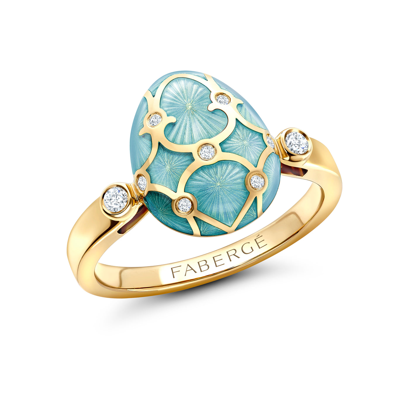 Fabergé Heritage Yellow Gold Turquoise Guilloché Enamel Egg Ring