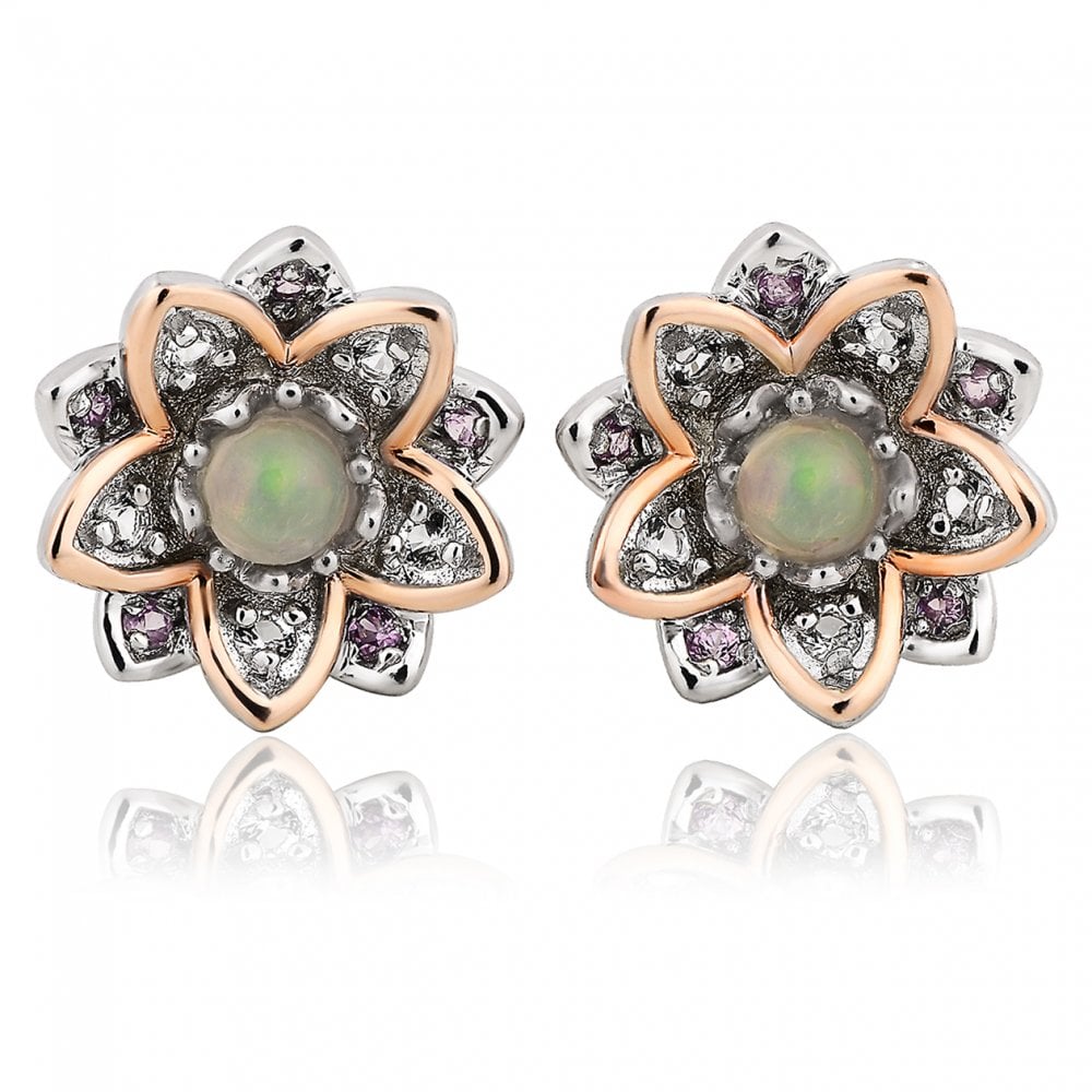 SALE Clogau Lotus Stud Earrings, Opal Topaz 3SLTUSE Gold