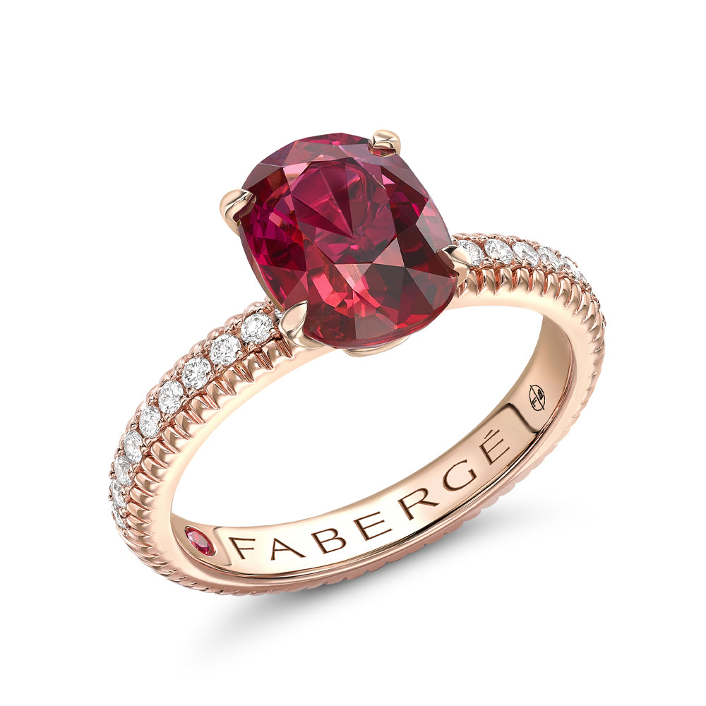 Fabergé Colours of Love Rose Gold Ruby Fluted Ring with Diamond Shoulders