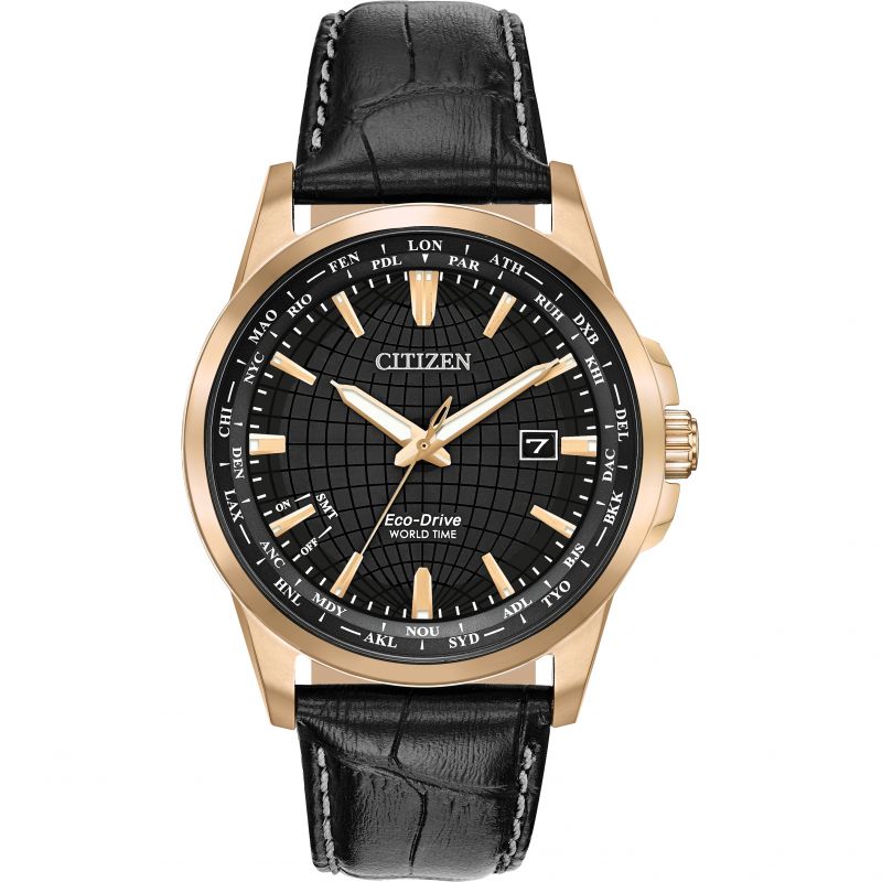 Citizen eco drive clearance world time leather strap