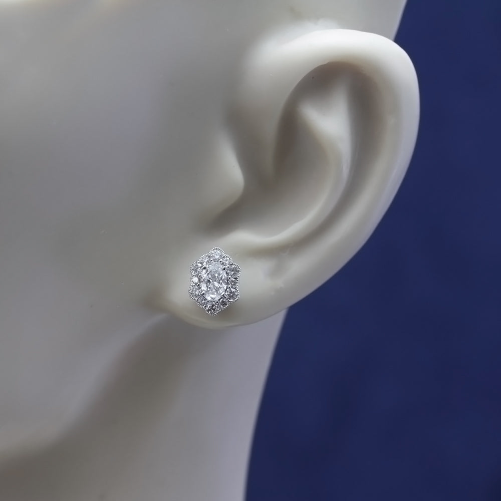 18ct White Gold Diamond Oval Cluster Stud Earrings