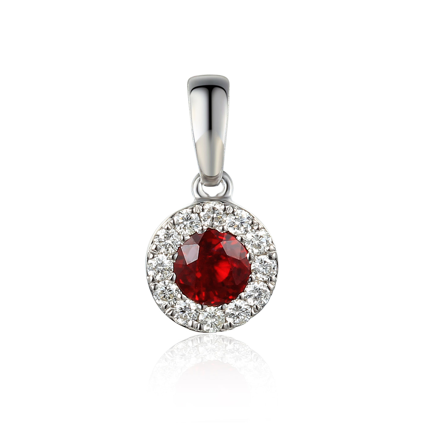 9ct White Gold Red Garnet and Diamond Cluster Birthstone Pendant with Chain