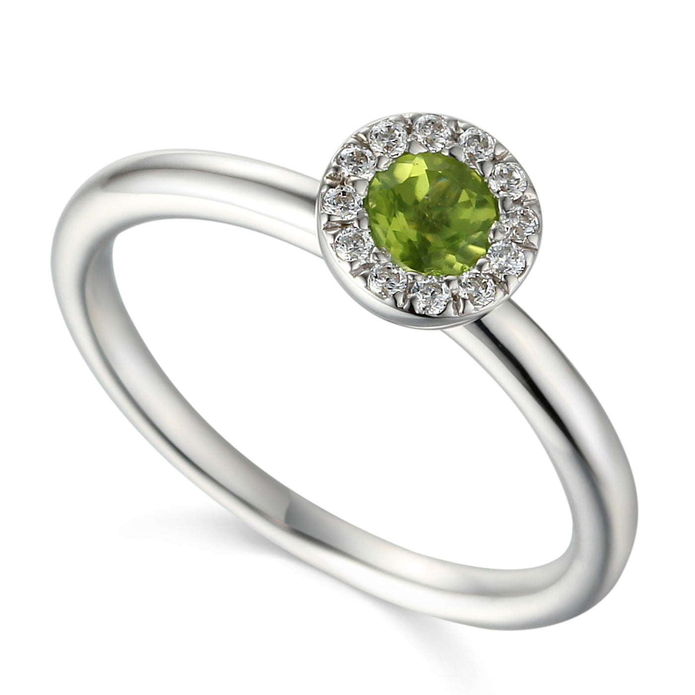 9ct White Gold Peridot and Diamond Cluster Birthstone Ring