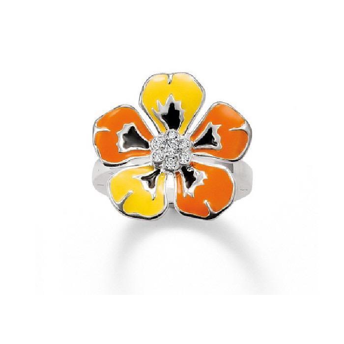 Yellow and TR1853-041-8 Thomas Orange Enamel GoldArts Tropical Sabo Ring Flower –