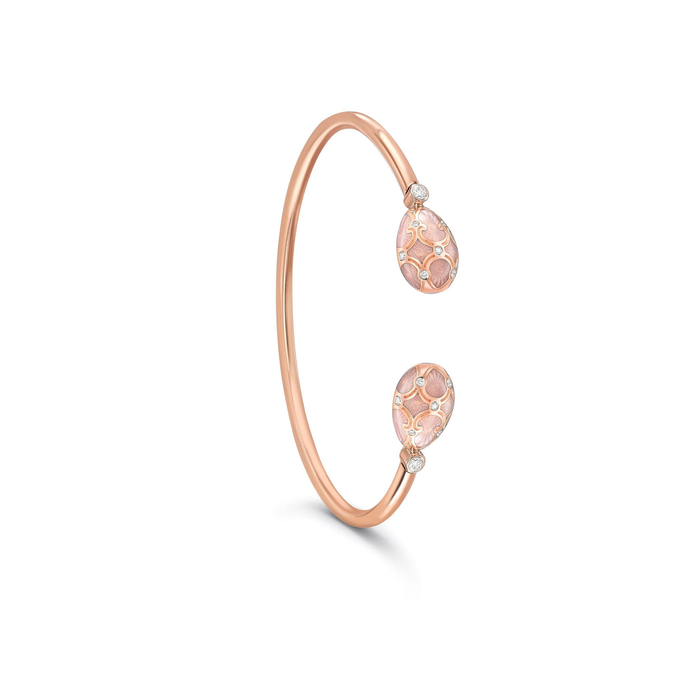 Fabergé Heritage Rose Gold Diamond & Pink Guilloché Enamel Open Bracelet