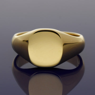 18ct Yellow Gold Medium Cushion 12 x 11mm Solid Signet Ring - Gold Arts Designed Signet Range