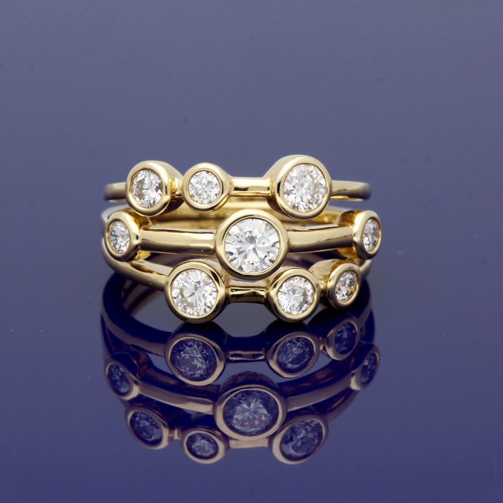 18ct Yellow Gold Diamond Triple Row Bubble Ring Gold Arts Brighton