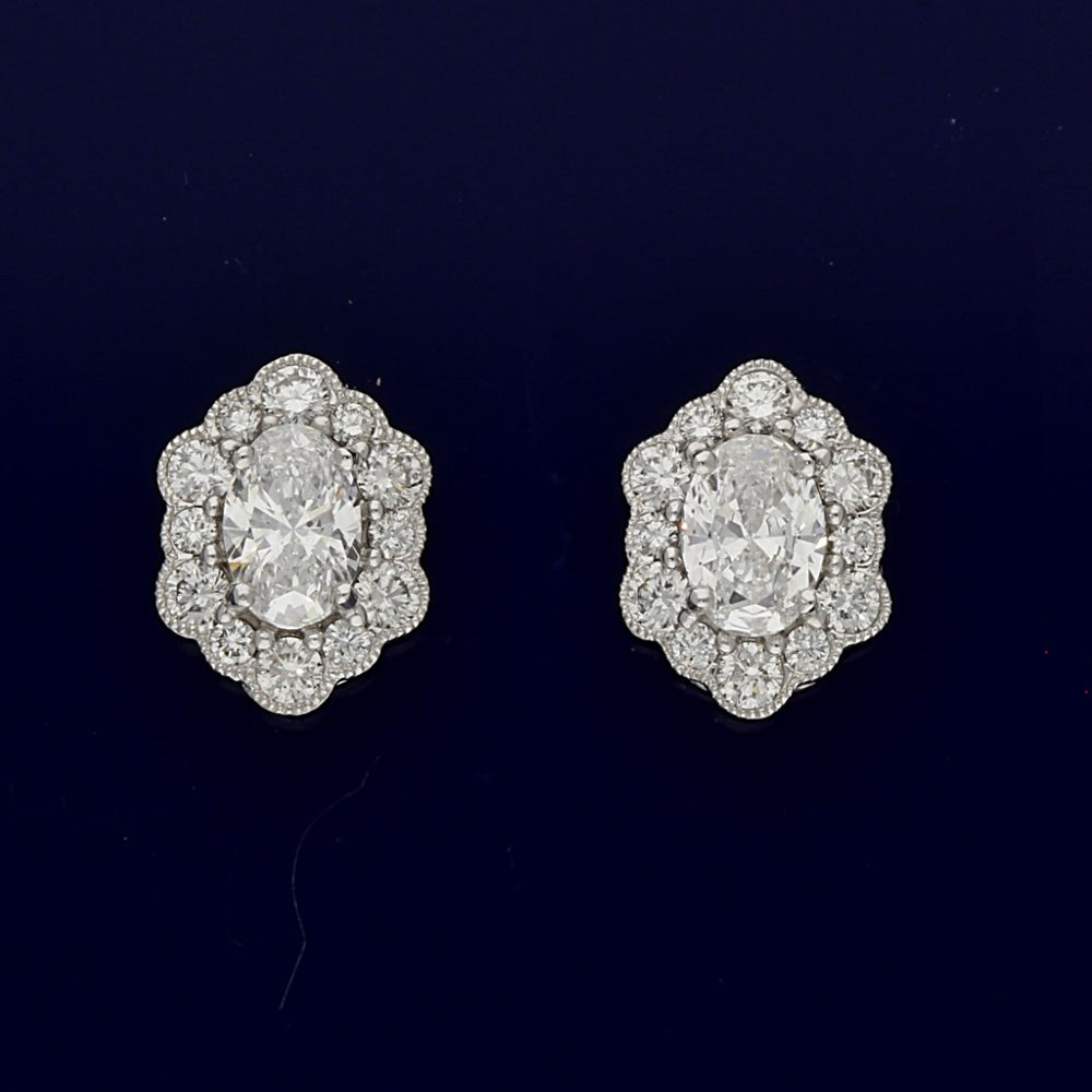 18ct White Gold Diamond Oval Cluster Stud Earrings