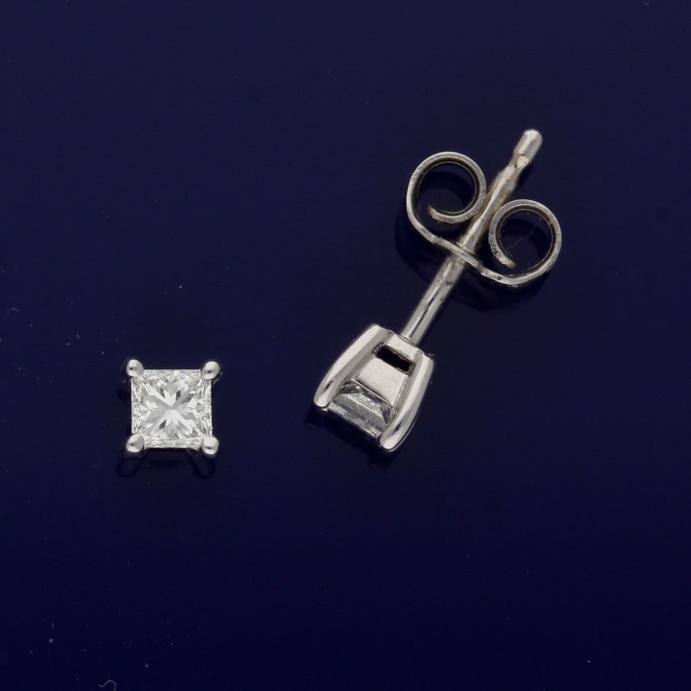 18ct White Gold Princess Cut Diamond Stud Earrings 0.35ct