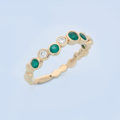 18ct Rose Gold Emerald & Diamond Bubble Half Eternity Ring