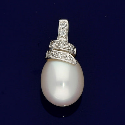 Teardrop Freshwater Pearl & Diamond 9ct White Gold Pendant