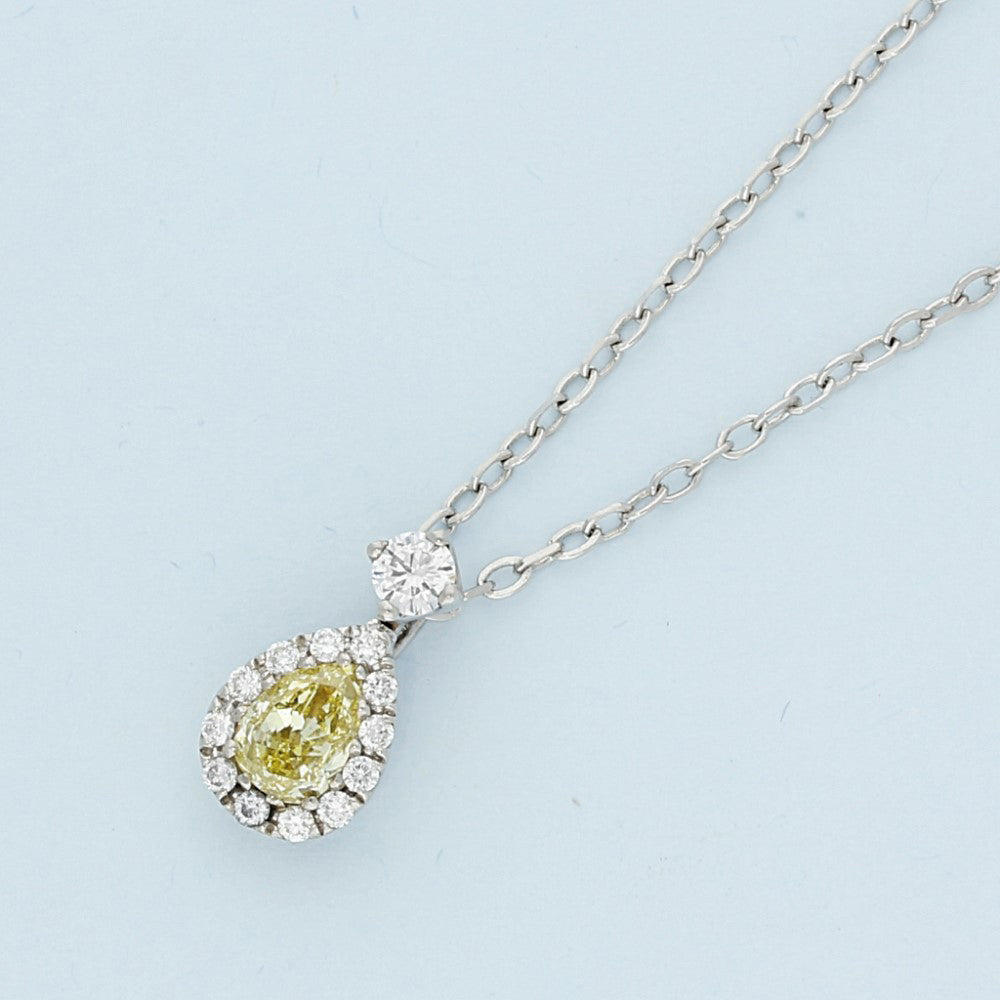 18ct White Gold Yellow & White Diamond Teardrop Necklace