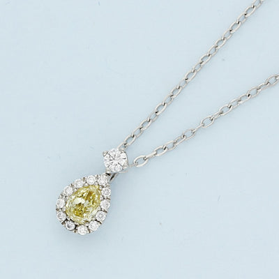 18ct White Gold Yellow & White Diamond Teardrop Necklace