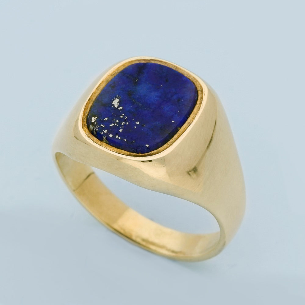 9ct Yellow Gold Lapis Lazuli Cushion Signet Ring