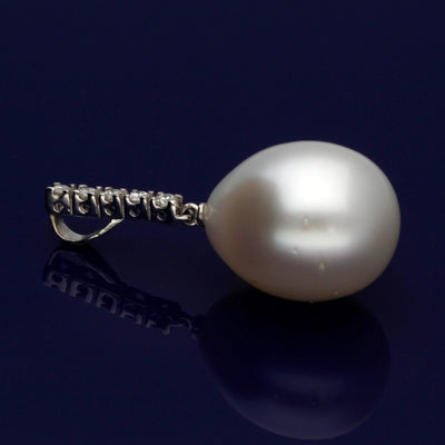 Large Teardrop South Sea Pearl & Diamond 18ct White Gold Pendant