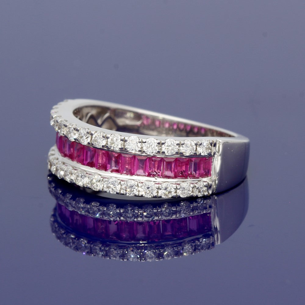 18ct White Gold Pink Sapphire & Diamond Triple Row Half Eternity Ring
