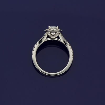 Platinum Certificated Oval Cut Diamond Halo Ring with Diamond Set Shoulders