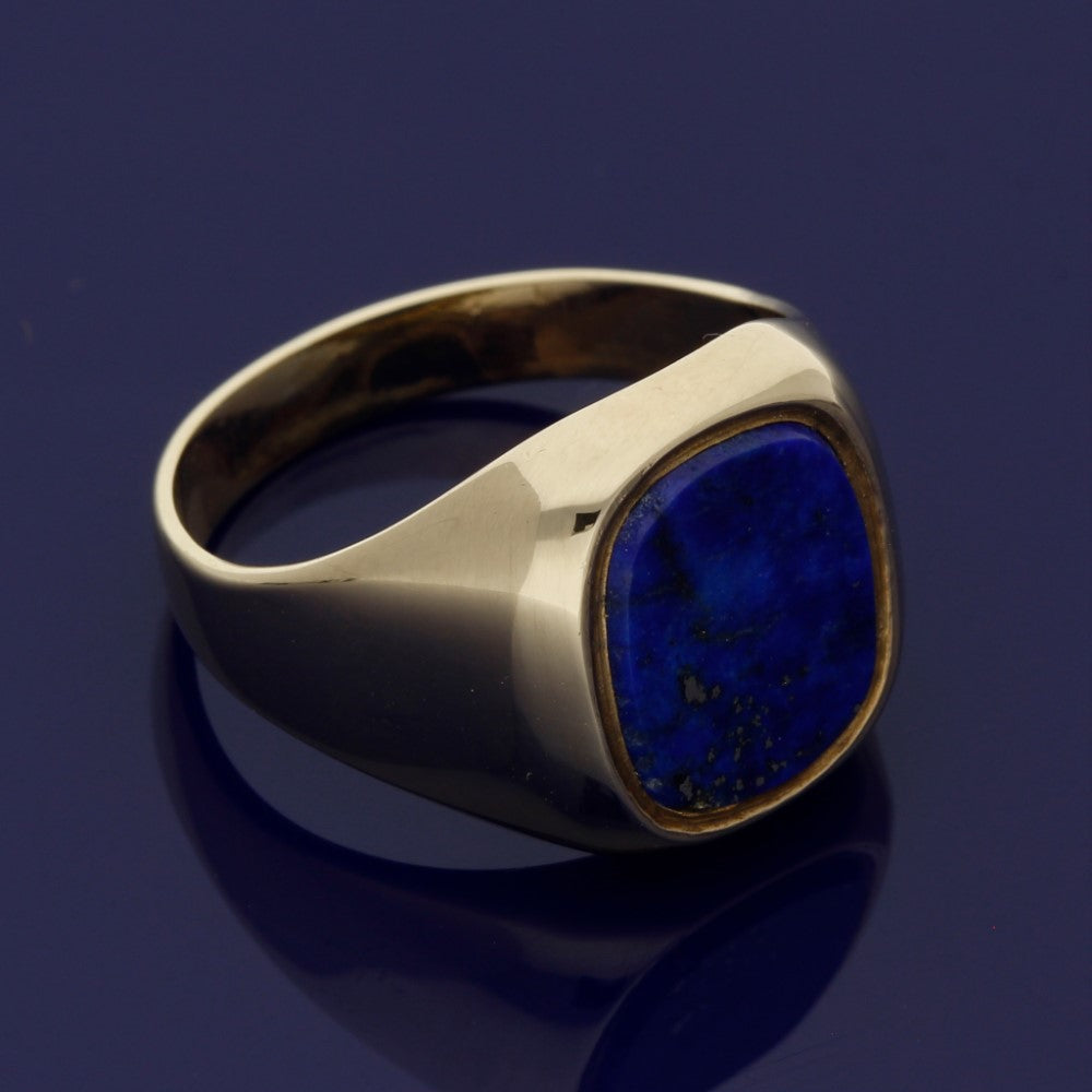 9ct Yellow Gold Lapis Lazuli Cushion Signet Ring