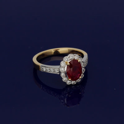 18ct Yellow and White Gold Ruby & Diamond Cluster Ring